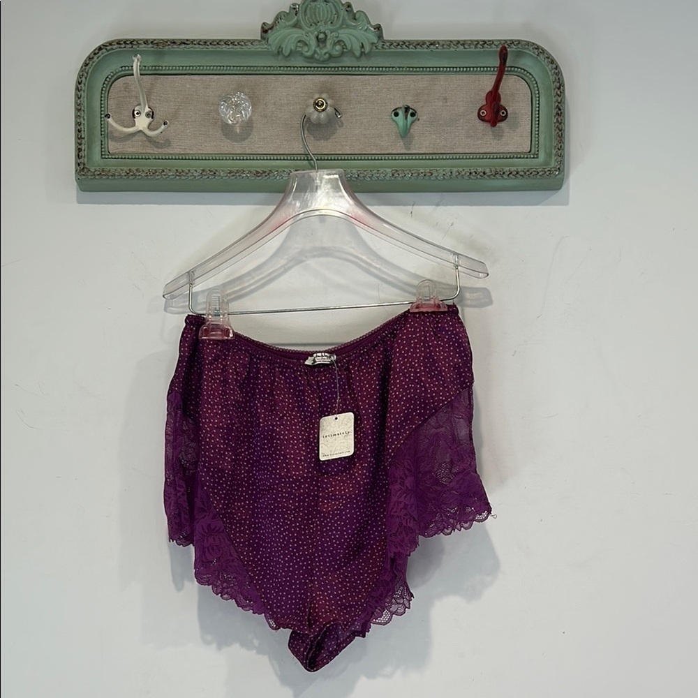 Free People satin High Waist lace insert Purple polka dot Shorts medium